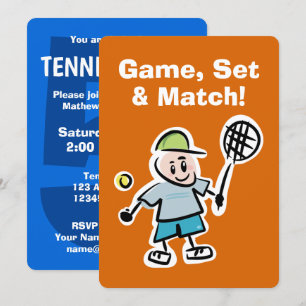 Kids tennis Birthday party invitation with cartoon