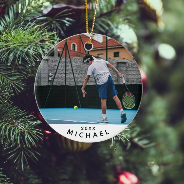 Kids Tennis Player Photo Christmas Ceramic Tree Decoration (Creator Uploaded)