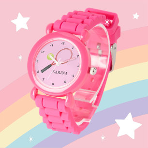 Kids Tennis Sports Girl Player Pink Name Watch