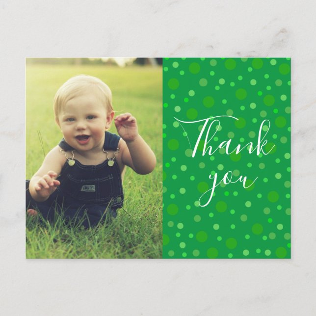 Kids Thank you Green Polka Postcard (Front)