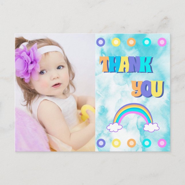 Kids Thank you Rainbow Retro Colourful Postcard (Front)