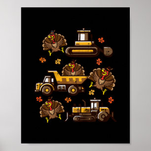 Kids Thanksgiving Construction Trucks Fall Toddler Poster