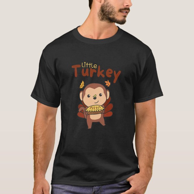 Kids Thanksgiving Day Outfits Little Turkey Monkey T-Shirt (Front)