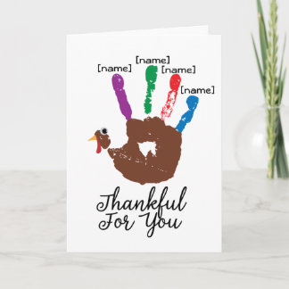 Kids Thanksgiving Handprint Turkey Gratitude Holiday Card