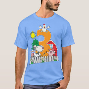 Kids Third 3rd Birthday Farm Animal Lover Cow Pig T-Shirt