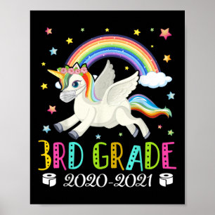 Kids Third Grade 2020 Quarantine Cute Unicorn  Poster