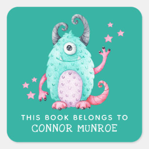 Kids This Book Belongs To Cute Monster Square Sticker