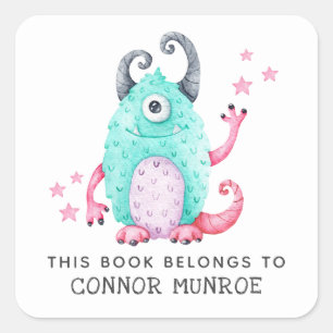 Kids This Book Belongs To Cute Monster Square Sticker