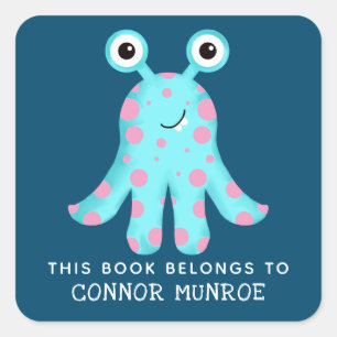 Kids This Book Belongs To Cute Monster Square Sticker