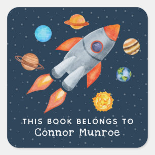 Kids This Book Belongs To Watercolor Outer Space Square Sticker