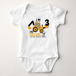 Kids Three 3yr 3rd Birthday Construction Boy 3 Yea Baby Bodysuit