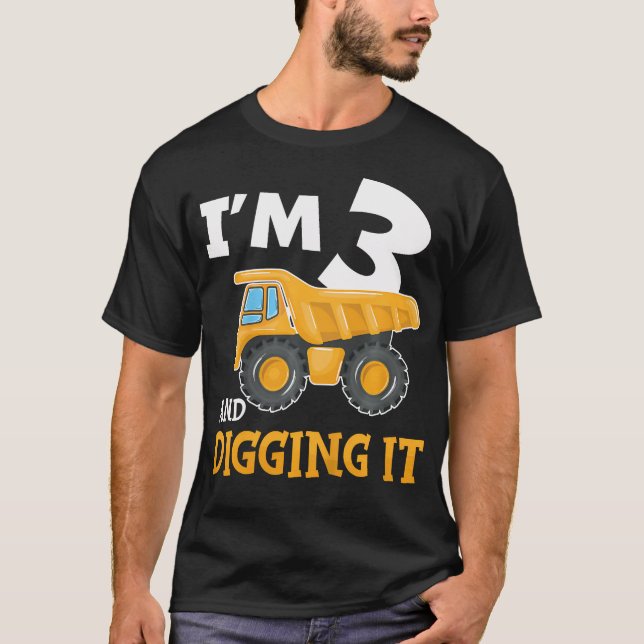 Kids Three 3Yr 3Rd Birthday Construction Boy 3 Yea T-Shirt (Front)