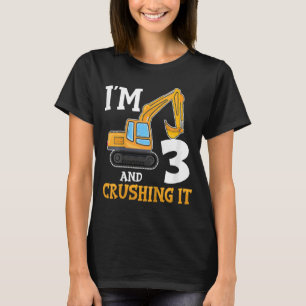 Kids Three 3yr 3th Birthday Digger Boy Constructio T-Shirt