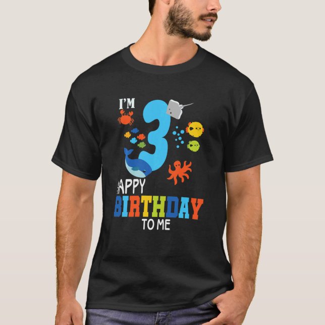 Kids Three 3yr 3th Birthday Happy Birthday Boys Gi T-Shirt (Front)