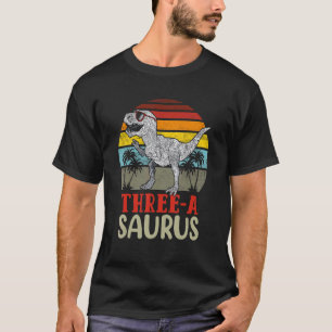 Kids Three A Saurus Birthday Cute Rex 3rd Dinosaur T-Shirt