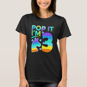 Kids Three Pop It I'm 3 Cute Unicorn Birthday Fidg T-Shirt