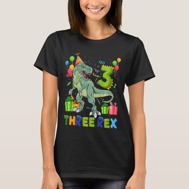 Kids Three Rex 3rd Birthday Boy Third Dinosaur Rex T-Shirt (Front)