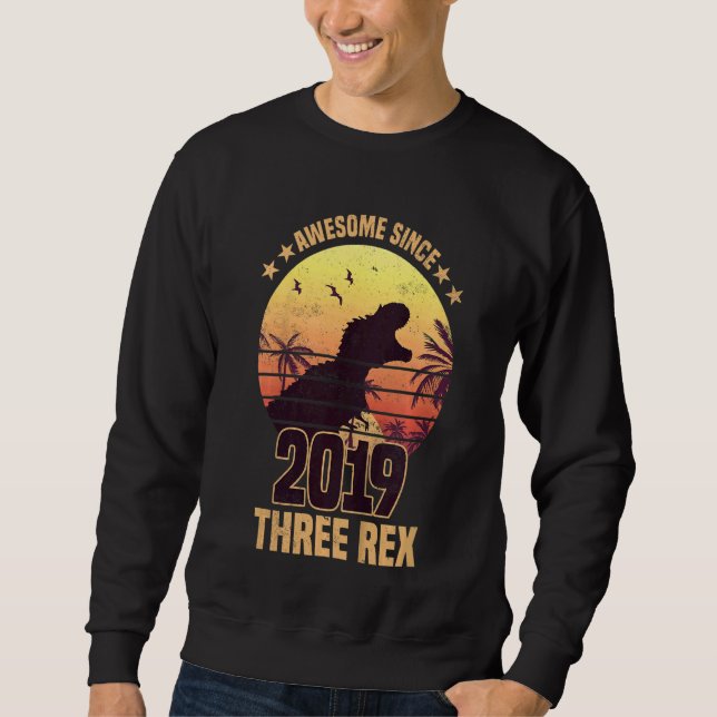 Kids Three Rex 3rd Birthday Dinosaur 3 Year Old Sweatshirt (Front)