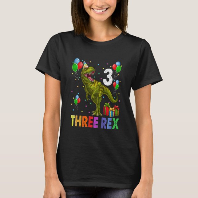 Kids Three Rex 3rd Birthday   Third Dinosaur 3 Yea T-Shirt (Front)