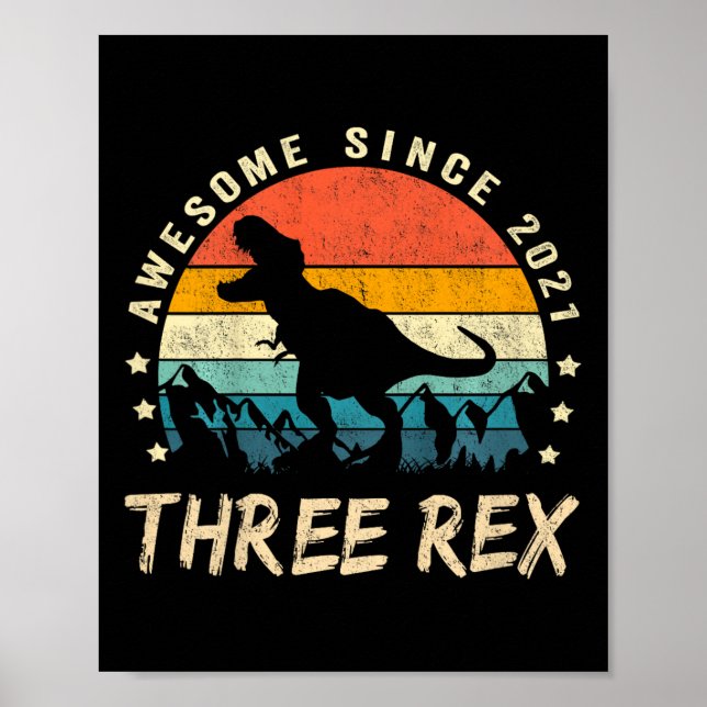 Kids Three Rex 3rd Birthday Third Dinosaur 3 Year  Poster (Front)