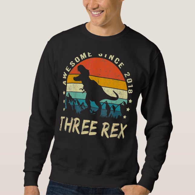 Kids Three Rex 3rd Birthday  Third Dinosaur 3 Year Sweatshirt (Front)