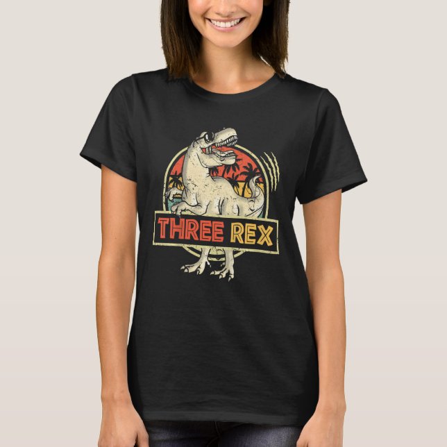 Kids Three Rex 3rd Birthday  Third Dinosaur 3 Year T-Shirt (Front)