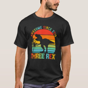 Kids Three Rex 3rd Birthday Third Dinosaur 3 Year T-Shirt