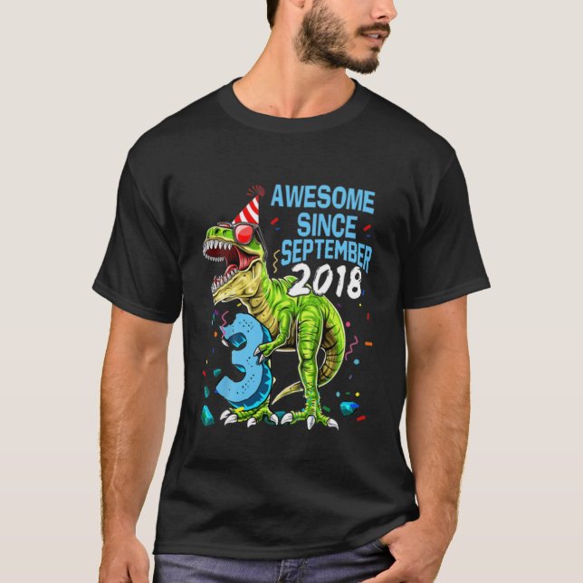 Kids Three Rex 3Rd Birthday Third Dinosaur 3 Year T-Shirt (Front)