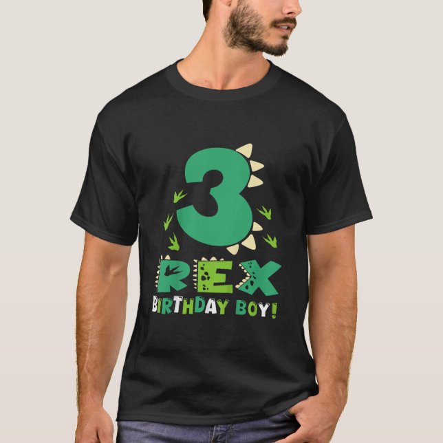Kids Three Rex 3rd Birthday Third Dinosaur 3 Year  T-Shirt (Front)