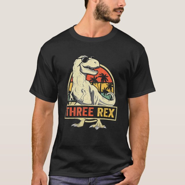 Kids Three Rex 3rd Birthday  Third Dinosaur 3 Year T-Shirt (Front)