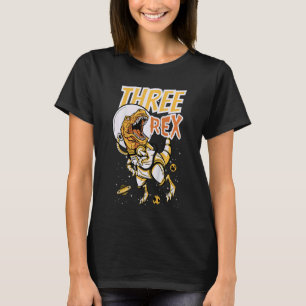 Kids Three Rex 3rd Birthday Third Dinosaur Space 3 T-Shirt