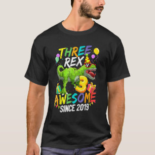 Kids Three Rex Awesome Since 2019 Birthday Boys Ki T-Shirt
