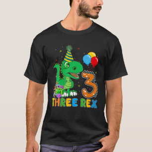 Kids Three Rex Birthday 3 Years Old Funny Dinosaur T-Shirt