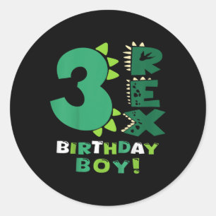 Kids Three Rex Birthday Boy 3rd Birthday Dinosaur  Classic Round Sticker