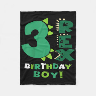 Kids Three Rex Birthday Boy 3rd Birthday Dinosaur  Fleece Blanket