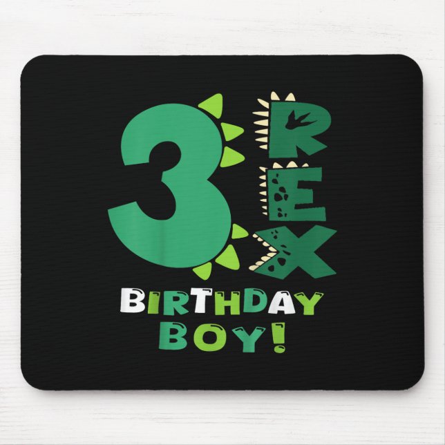 Kids Three Rex Birthday Boy 3rd Birthday Dinosaur  Mouse Mat (Front)