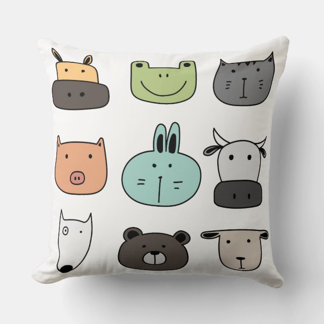 Kids Throw Cushion - Animal Faces (Front)