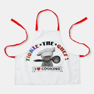 Kids "Tickle the Chef" Funny Cat apron, Red 70's Apron