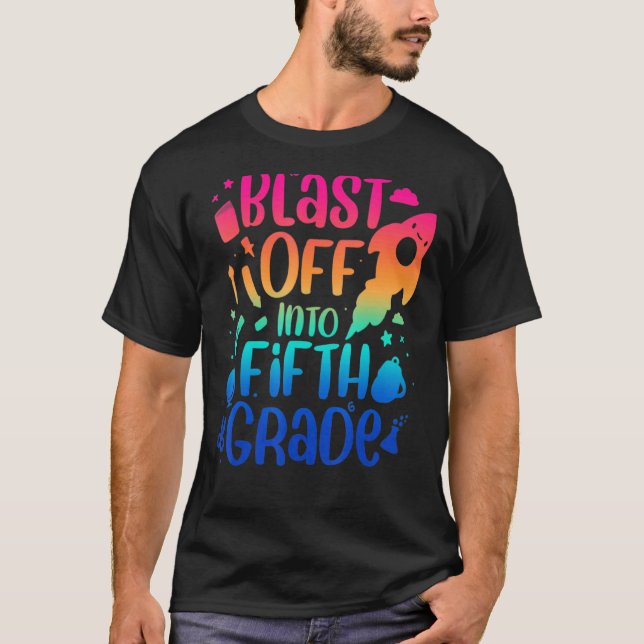 Kids Tie Dye Back To School 5th Grade Blast Off In T-Shirt (Front)