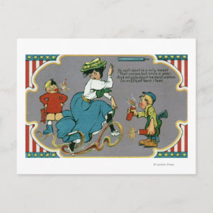 Kids Tormenting Woman with Fireworks Postcard