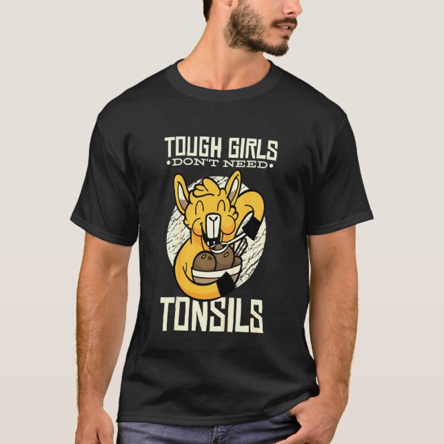 Kids Tough Girls Dont Need Tonsils Lama Recovery T-Shirt (Front)