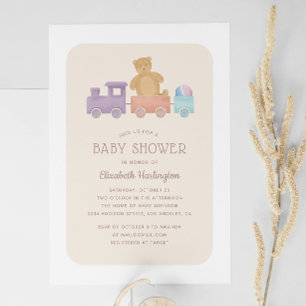 Kids toy and cute bear. Gender neutral baby shower Invitation