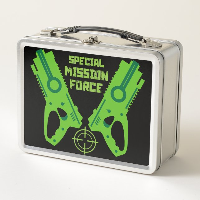 Kids Toy Gun Battle Christmas And Birthday Metal Lunch Box (Front)