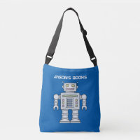 Kids toy robot personalised library book tote bag