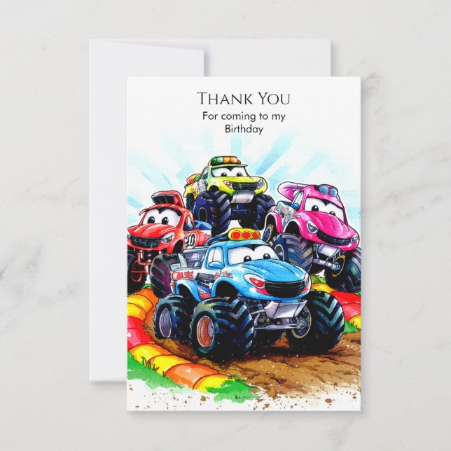 Kids' Track Monster Truck Birthday Thank You Card (Front)