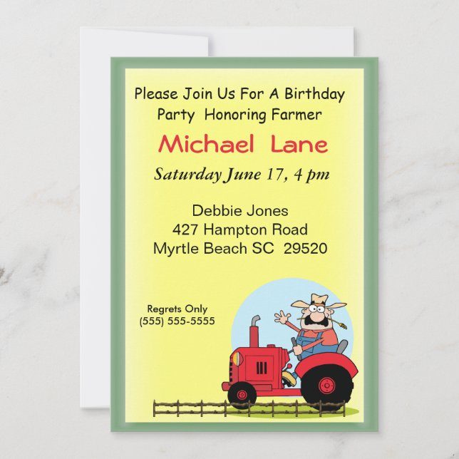 Kids Tractor  Birthday Invitation (Front)