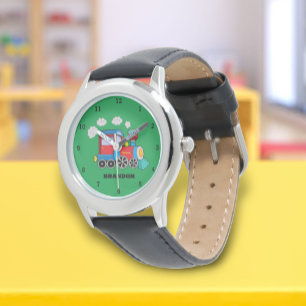 Kids Train Boys Black Custom Name Watch