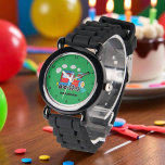 Kids Train Boys Black Custom Name Watch<br><div class="desc">Black,  green,  train,  transport,  locomotive,  vehicle,  watch for kids. Custom,  Kids,  Name,  steel blue boys watch. Personalise it with your child's name.</div>
