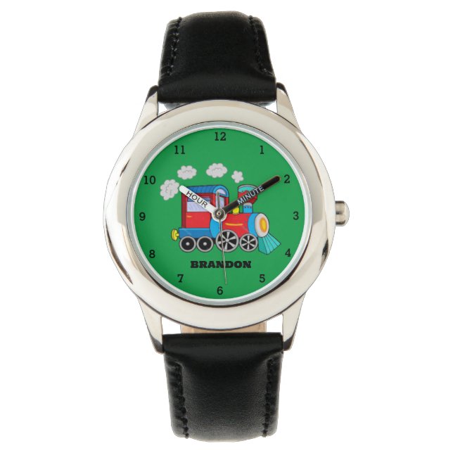 Kids Train Boys Black Custom Name Watch (Front)