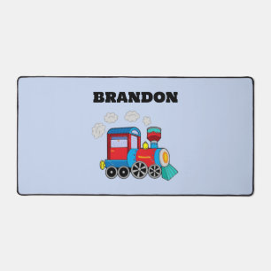Kids Train Boys Blue Custom Name Desk Mat